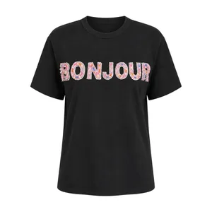 Endless Rose Bonjour Beaded Sequin Tee Textured Black Pink Small thumbnail 2