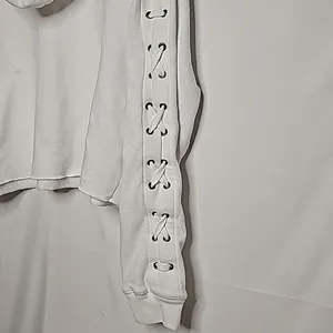 PINK Victoria's Secret hooded hoodie cropped crop white sweatshirt tied on arms M thumbnail 7