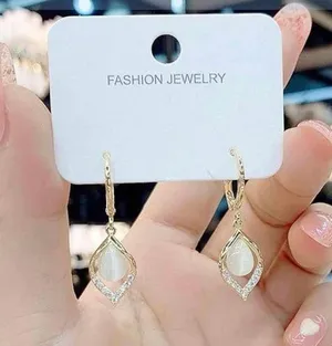 18K Gold Plated Cat's Eye Stone Drop Dangle Earrings for Women thumbnail 1