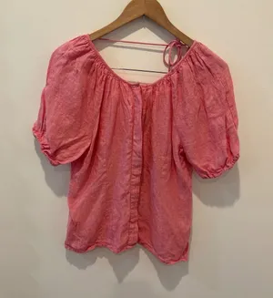 J. Crew Pink Linen Blend Puff Sleeve Tie Neck Blouse Top Size 4‎ thumbnail 1