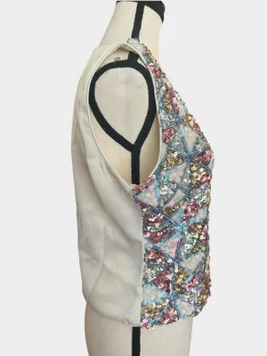 12th Tribe NWT Sequin Open Front Vest Top Large Pastel Geometric Festival Boho thumbnail 5