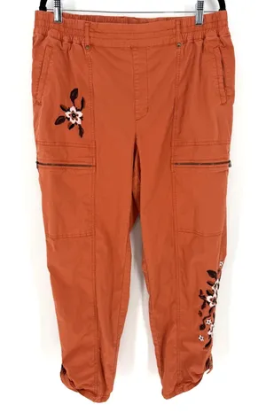 Soft Surroundings Cargo Pants L Burnt Orange Floral Embroidered Boho thumbnail 1
