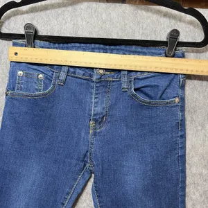 Galmint Womens US 4 Blue Denim Flare Bell Bottom Jeans Raw Hem Stretch‎ thumbnail 2