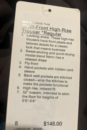 Lululemon Pleat Front High Rise Trouser Regular thumbnail 5