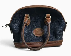 Vintage Dooney & Bourke USA Black Pebble Leather Dome Satchel British Tan Bag thumbnail 1