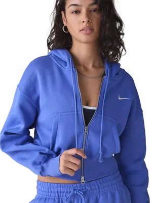 Nike Sportswear Phoenix Fleece Loose Full-Zip Cropped Hoodie NWT Light Blue Med thumbnail 4