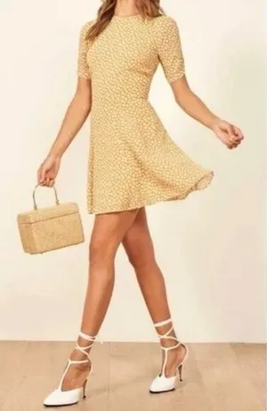 Reformation Gracie Short Sleeve Floral Print Crepe Mini Dress In Peru Yellow 12‎ thumbnail 1