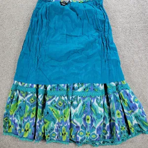 Vintage Notations A-line Skirt Womens L Blue Boho Watercolor Tiered Flowy Hippie thumbnail 15