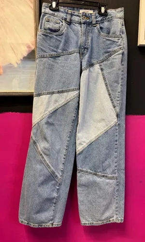Cotton On Low Straight‎ Panel Jean Light Wash Patchwork Relaxed Straight Leg thumbnail 1