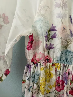 White Floral Midi Dress with Lace Trimmings & Flower Buttons thumbnail 12