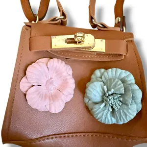 Mini Brown Crossbody Bag Floral Applique Gold‎ Lock Women’s Adjustable Strap thumbnail 4