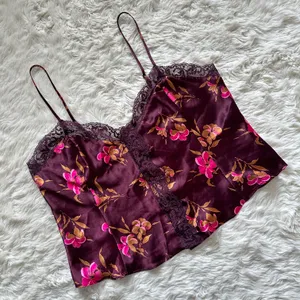 Victoria’s Secret Cami Vintage Gold Label Lace Trim Button Front Floral Purple M thumbnail 2