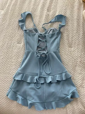 Ruffle Corset Dress In Light Blue thumbnail 4