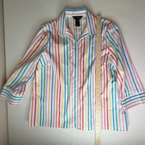 Ali Miles Rainbow Striped Blouse Medium Multicolor Pastel Colorful Office Bright thumbnail 9
