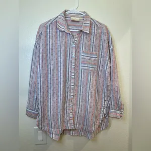 Maeve Anthropologie Breckenridge Striped‎ Polka Dot Button Boho Shirt Size S thumbnail 4
