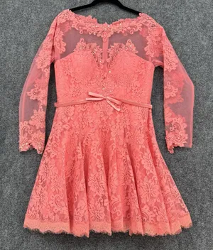 Forever Unique Lace Sequence Dress Coral Pink Size 12 Fit & Flare Formal Party thumbnail 1