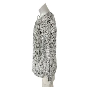 Ann Taylor Loft Black White Floral Tie Neck Long Sleeve Peasant Blouse Top Sz L thumbnail 3