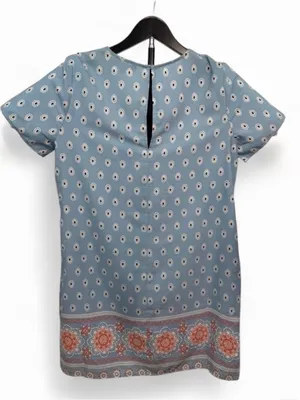 Lulus Women’s Secret Paradise Blue Print Shift Short Sleeve Mini Dress Size L thumbnail 11