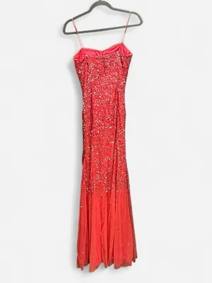 Y2K Cache Salmon Coral Sequin Ruched Formal Maxi Gown Dress Size 4 thumbnail 4