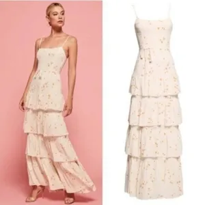 NWT Reformation Foxglove Tiered Ruffle Maxi Dress 2 Opium Floral Georgette thumbnail 2