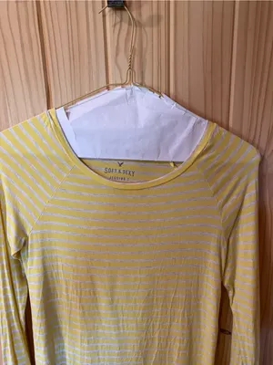 American Eagle Outfitters Yellow and White Striped Long Sleeve Tee thumbnail 2