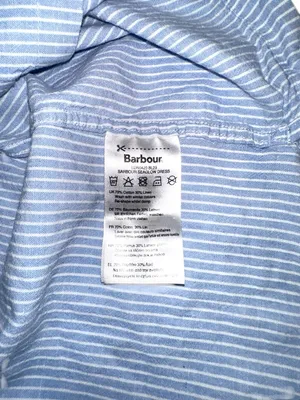 Barbour Seaglow Dress Light Blue Pinstripe Cotton Linen Button-Up Shirt Dress 6 thumbnail 4