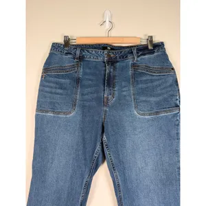 Frye Blue High Rise Wide Leg Raw Hem Denim Jeans Size 31 Med Wash Patch Pocket thumbnail 3