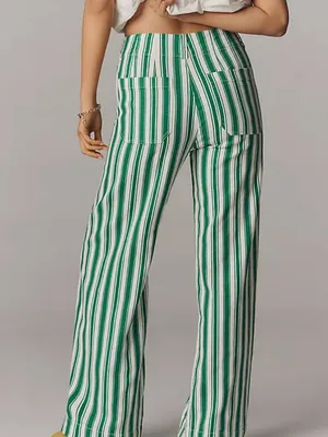 Anthropologie Maeve Colette Striped High Rise Linen Blend Wide Leg Pants Size 30 thumbnail 11
