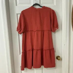 DREW Anthropologie 100% Cotton Gauze Tiered Dress M Rust Orange Boho Fall thumbnail 3