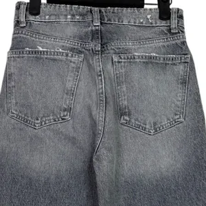 ZARA Wide Leg High Rise Vintage DInspired istressed Cropped Jeans 2 Rinsed Black thumbnail 12