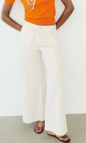ZARA NWT White HIGH-WAISTED PALAZZO JEANS Z1975. Size Medium thumbnail 7
