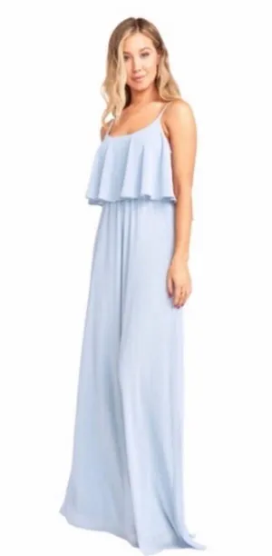 NWT Show Me Your Mumu Caitlin ruffle maxi dress in steel blue SMALL FLAWED thumbnail 1