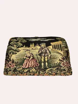 Baronet Genuine Cowhide Tapestry Kiss Lock Wallet Scenic Victorian Coin Purse thumbnail 3