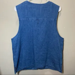 Vintage Orvis Denim Fly Fishing Vest Utility Cargo Button Front Medium Wash L thumbnail 5