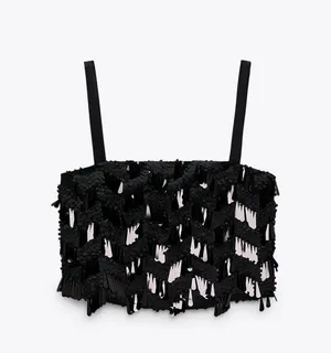 Zara Sequin Cropped Camisole Top Black Size S New thumbnail 12