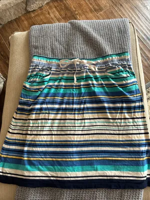 Max Studio Tie Waist Stripe Midi Skirt in Blue, Teal, Navy & Cream | Size Large thumbnail 1