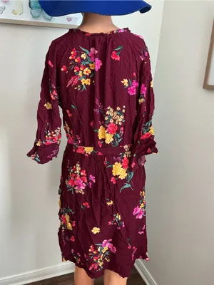 Old Navy Floral Burgundy Boho Dress Size M thumbnail 6