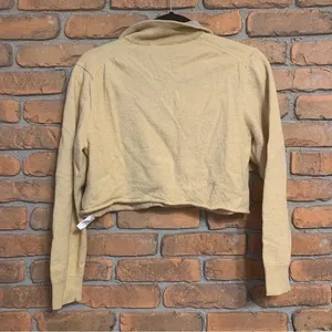 Aristo Eighteen Merino Wool Cropped Quarter Zip Pullover Sweater Yellow -‎ L thumbnail 2