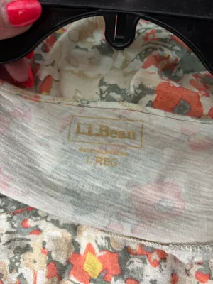 L.L. Bean Floral Short-Sleeve V-Neck Top in Ivory and Coral thumbnail 4