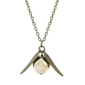 Harry Potter Golden Snitch Inspired Wing Pendant Necklace Fantasy Jewelry Bronze thumbnail 1