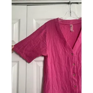 Raisins Gauze Button Down Tunic Womens Size M Pink Beach Coverup Cotton Ruffle thumbnail 2