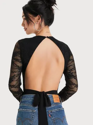 LULU's Sexy Romantic Chic Lace Sheer Date Night Long Sleeve Bodysuit thumbnail 2