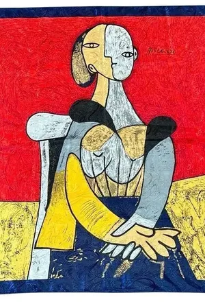 Picasso "Femme Assise" Artwork Silk Vintage Scarf thumbnail 1