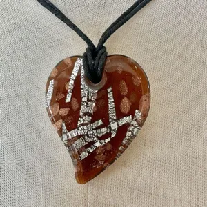 Brown glass heart pendant necklace on cord thumbnail 9