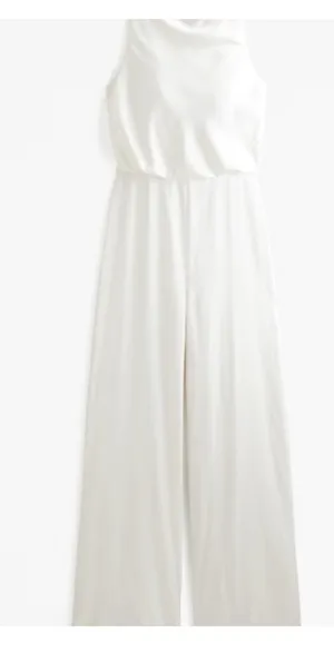 Abercrombie & Fitch Ivory Satin Wide Leg Blouson Jumpsuit thumbnail 2
