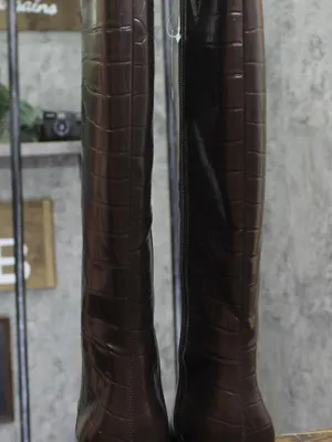 NWT INC International Concepts Knee High Boots Kitten Heel Brown Croc 6.5M thumbnail 6