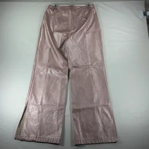 Forever 21 Metallic Pink Faux Leather Wide Leg Pants High Rise Slit Hem Large thumbnail 8