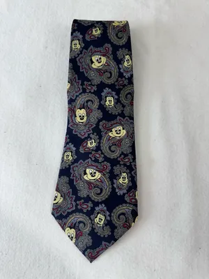 Disney Mickey Mouse Tie vintage Blue Paisley Neck Tie Silk Office Vacation. thumbnail 4