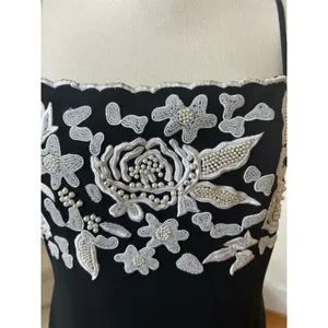 Vintage Y2K 90s Black & White Rose Floral Beaded Maxi Gown Whimsygoth Romantic thumbnail 6