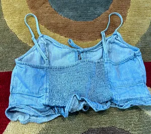 Aerie NWOT Woven Lace Up Crop Top Chambray Blue Cutout Spaghetti Strap Medium thumbnail 4